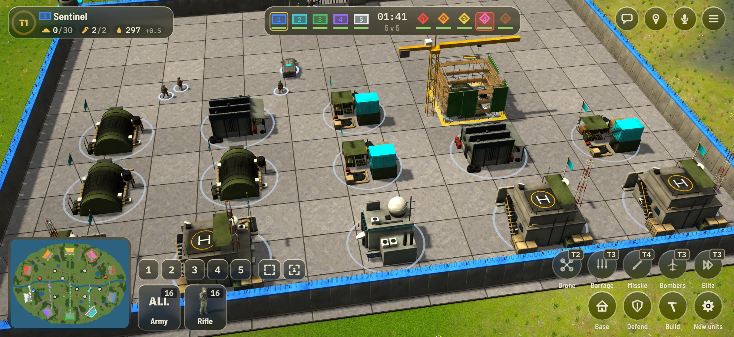 A fortress with its barracks, factories and turrets