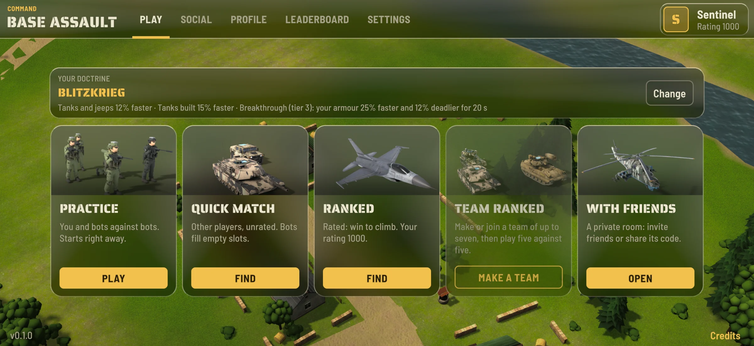The main menu with the game modes
